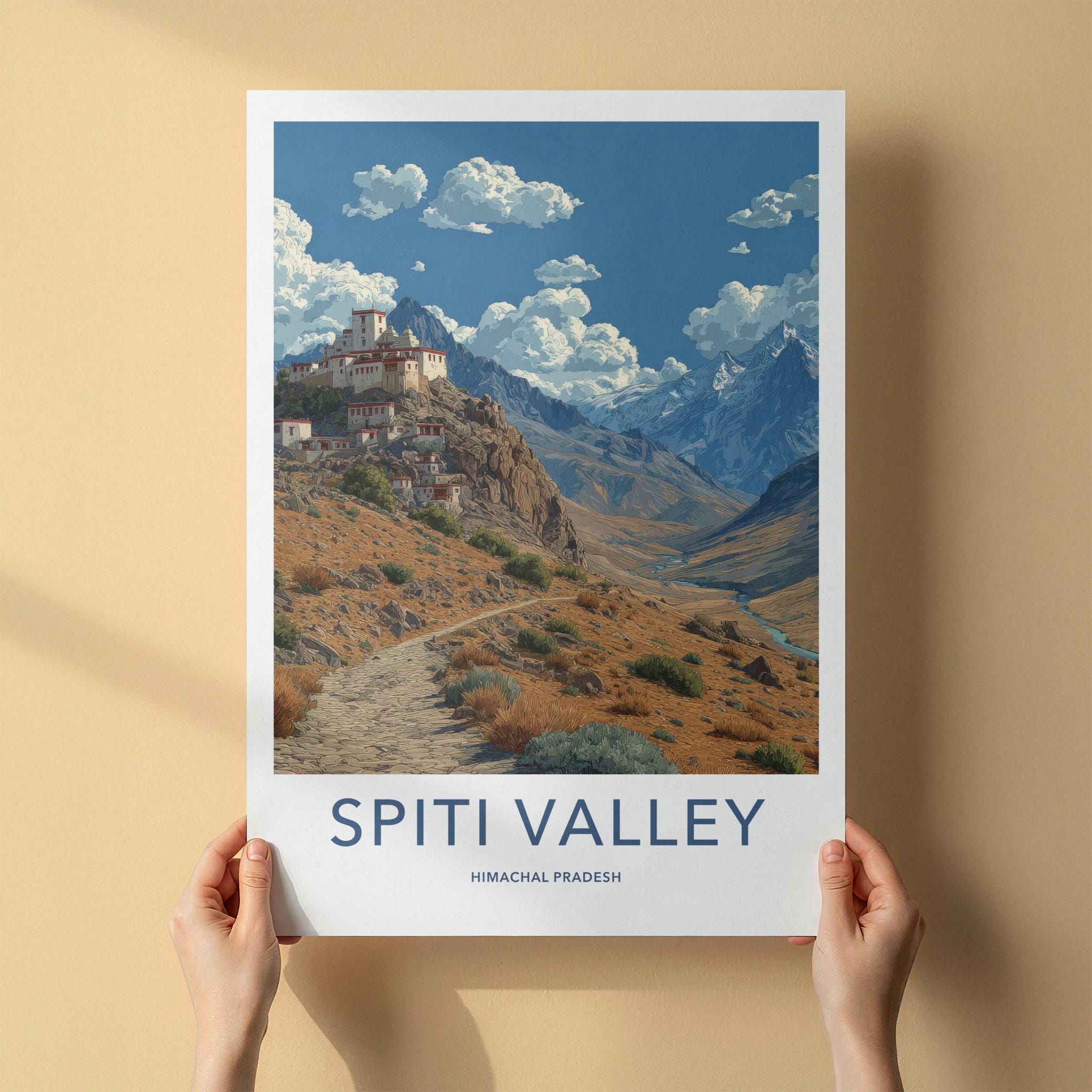 Spiti Valley Poster - India Wall Art - Himachal Pradesh Monastery Valley View Gift