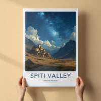 Spiti Valley Poster - India Wall Art - Himachal Pradesh Sky Temple Night Gift