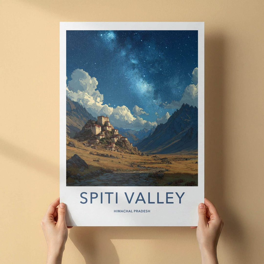 Spiti Valley Poster - India Wall Art - Himachal Pradesh Sky Temple Night Gift
