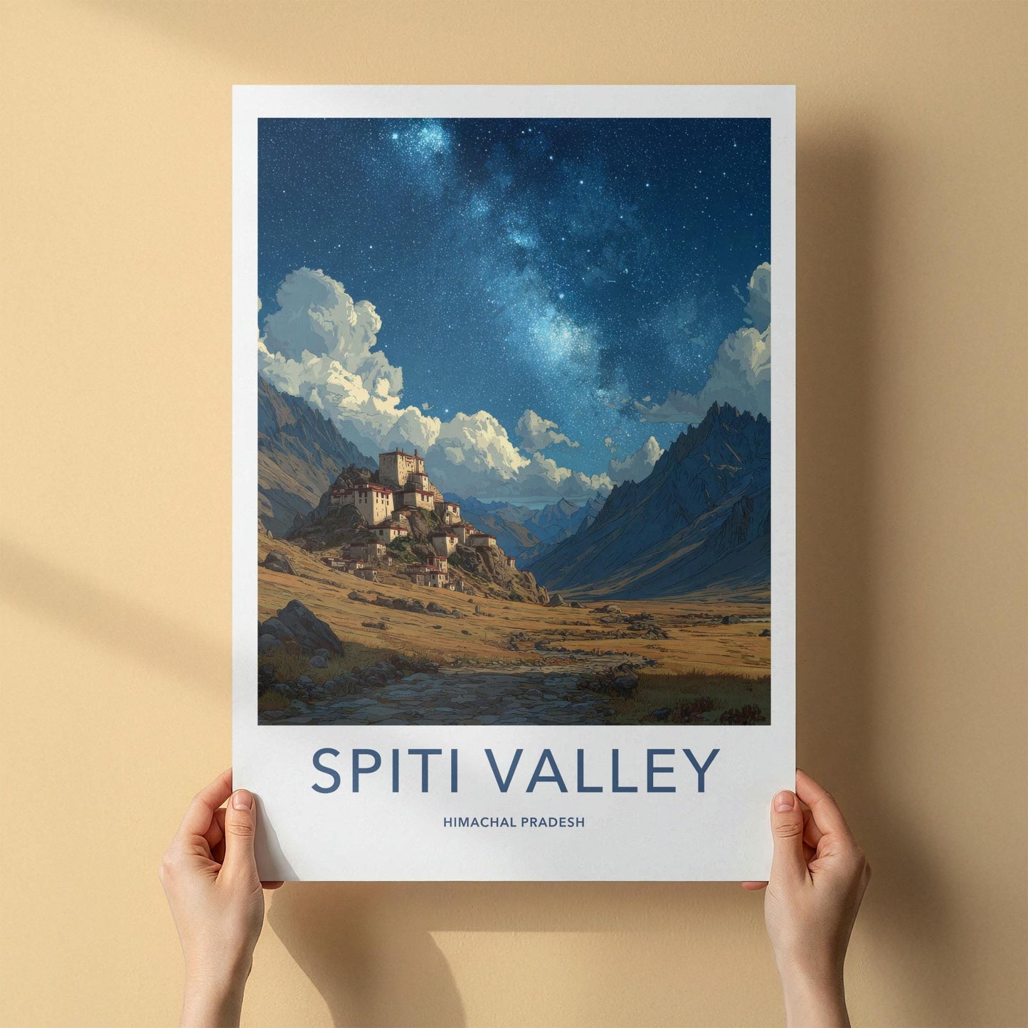 Spiti Valley Poster - India Wall Art - Himachal Pradesh Sky Temple Night Gift