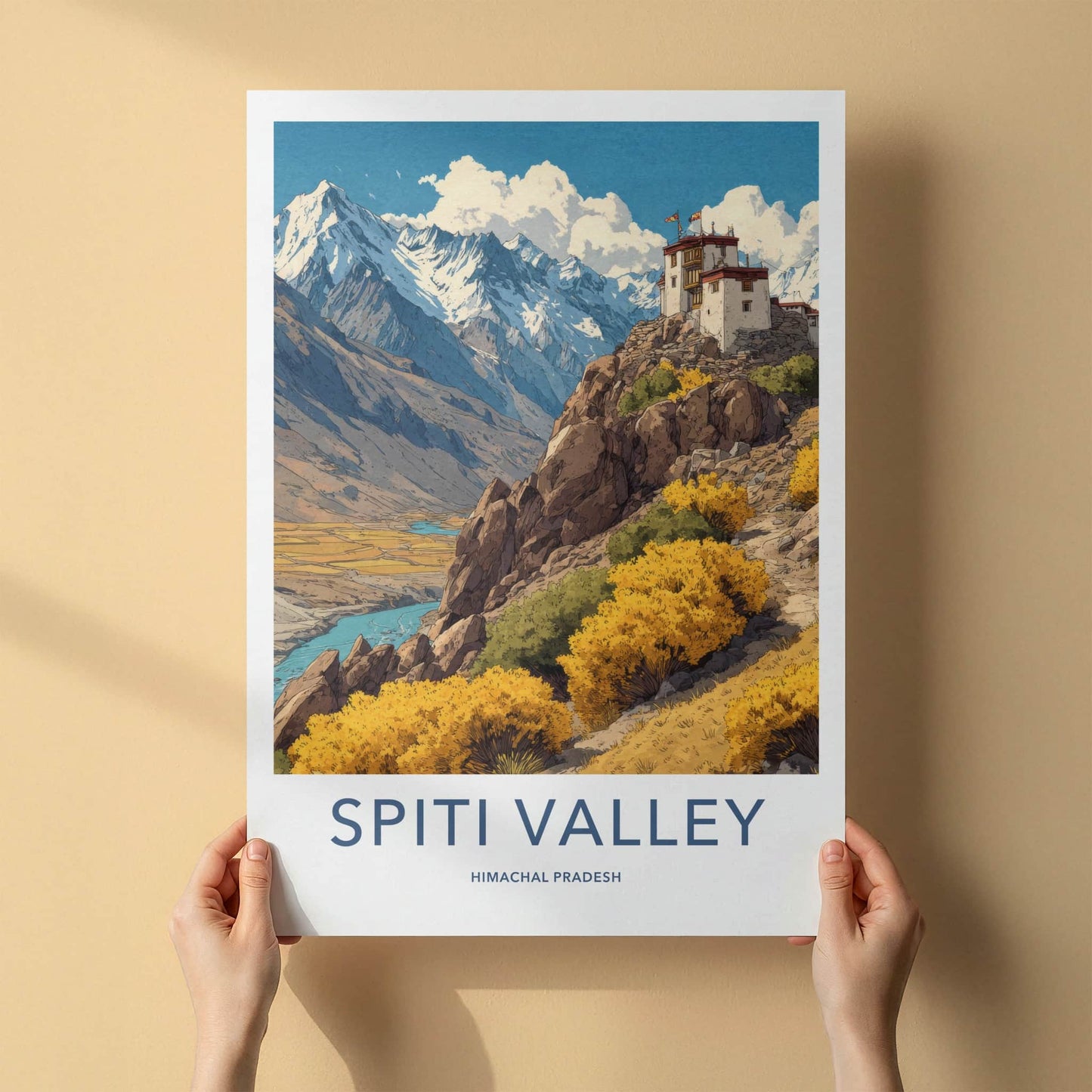 Spiti Valley Poster - India Wall Art - Mountainside Monastery Himachal Pradesh Home Decor