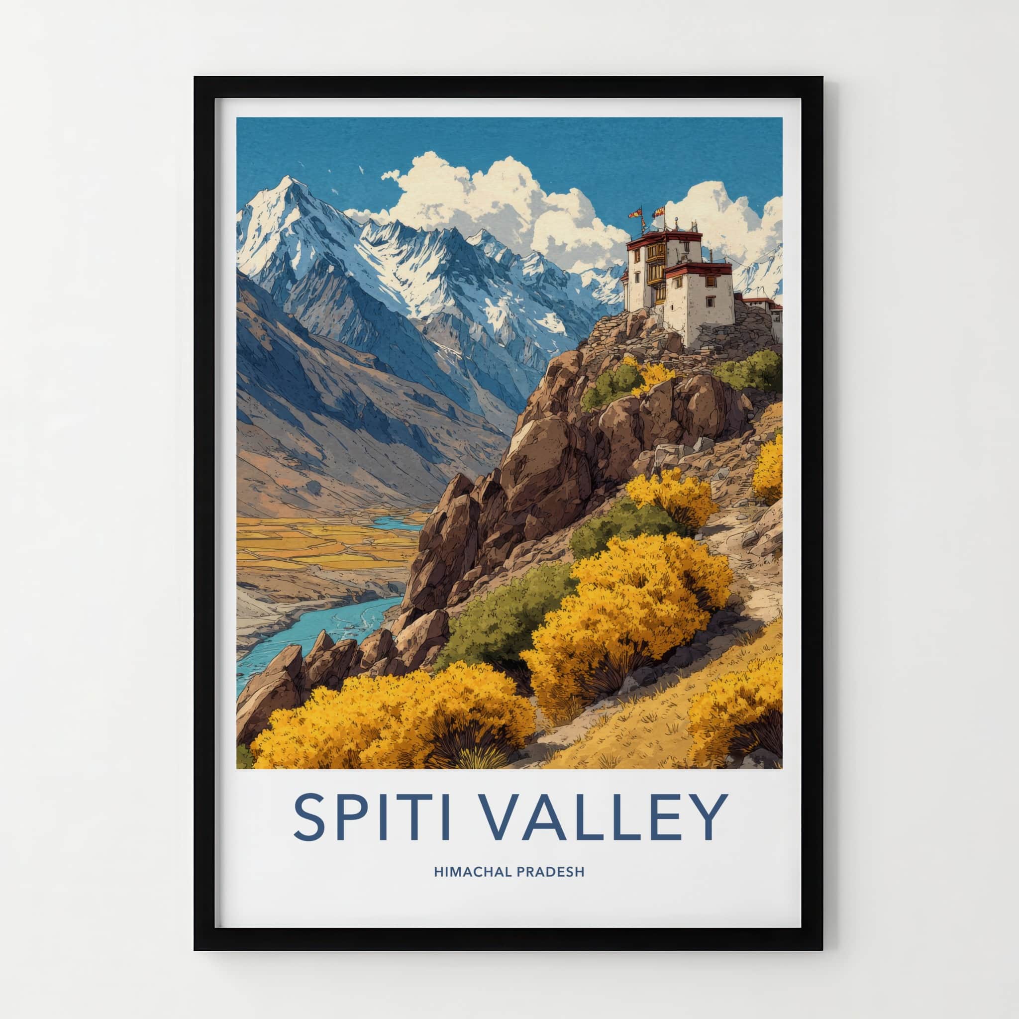 Spiti Valley Poster - India Wall Art - Mountainside Monastery Himachal Pradesh Home Decor