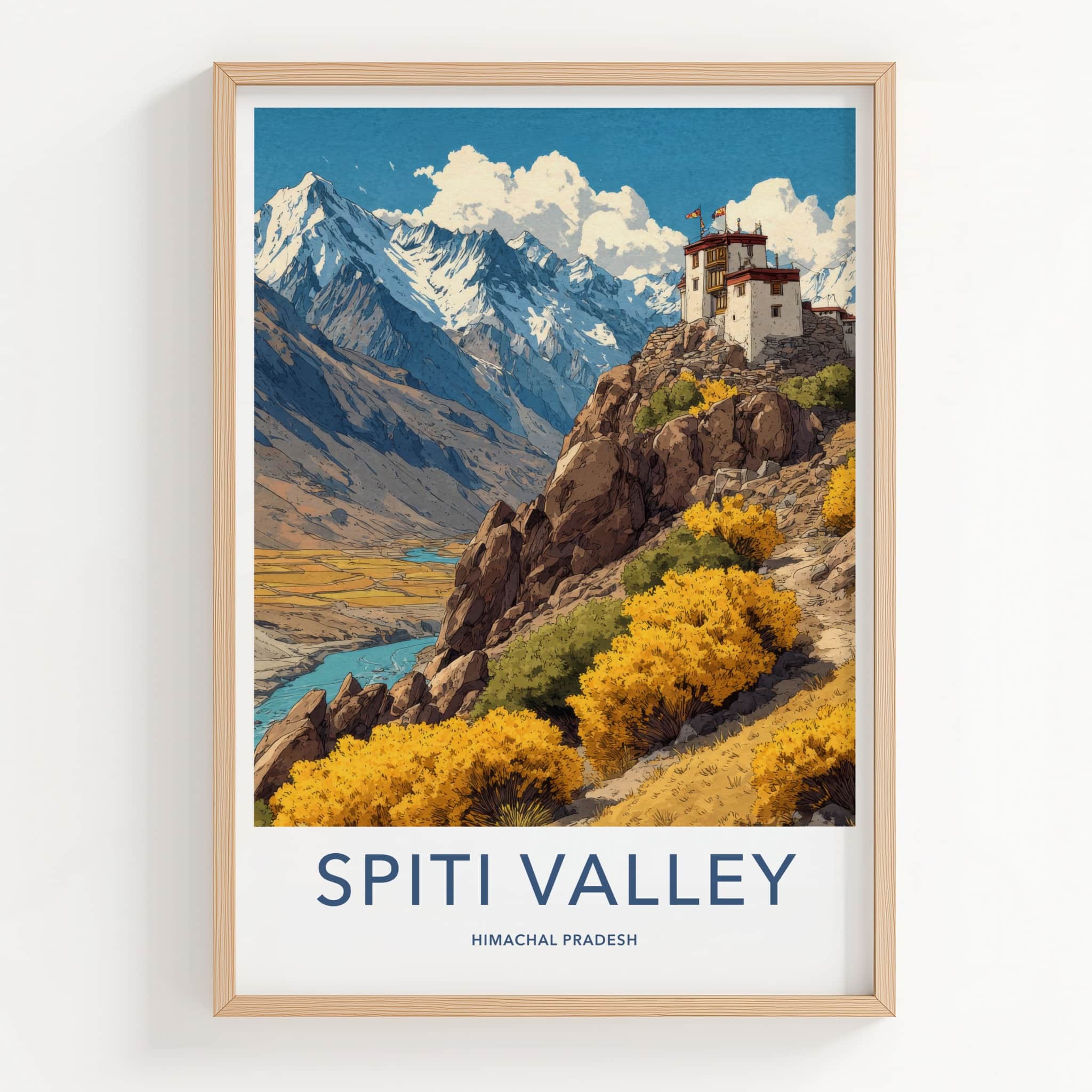 Spiti Valley Poster - India Wall Art - Mountainside Monastery Himachal Pradesh Home Decor