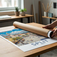 Split Poster - Croatia Travel Art - Bustling City Square Home Decor