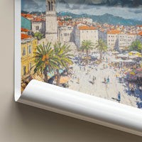Split Poster - Croatia Travel Art - Bustling City Square Home Decor