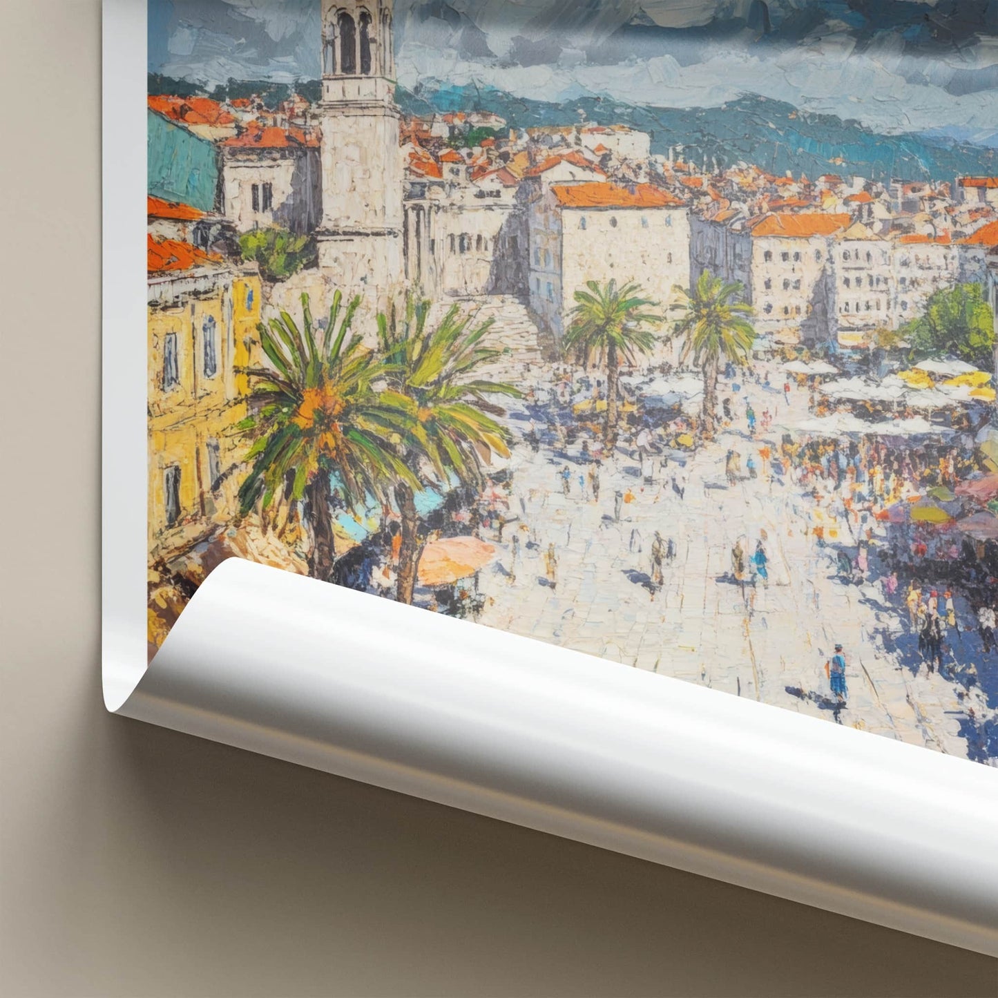 Split Poster - Croatia Travel Art - Bustling City Square Home Decor