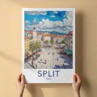 Split Poster - Croatia Travel Art - Bustling City Square Home Decor