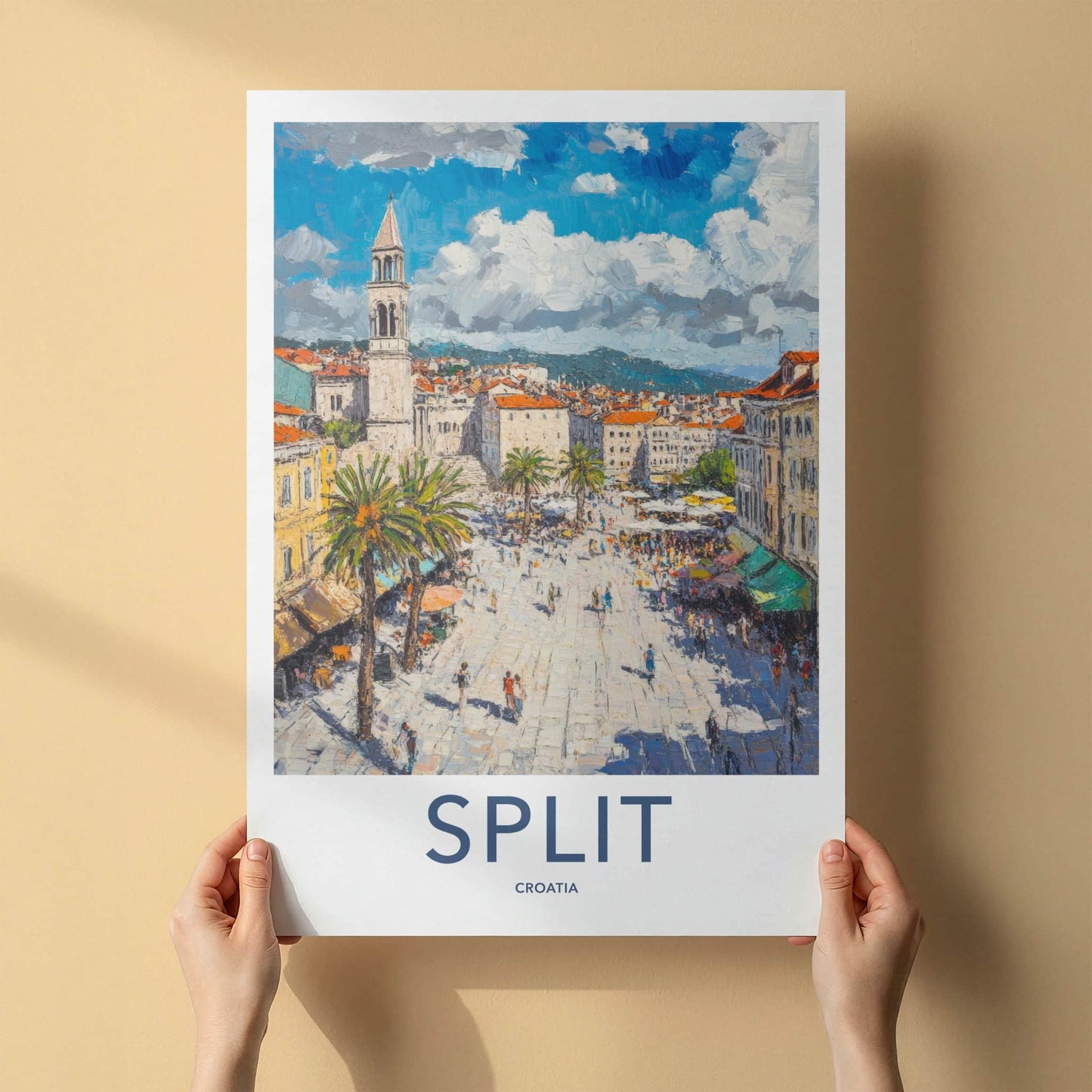 Split Poster - Croatia Travel Art - Bustling City Square Home Decor