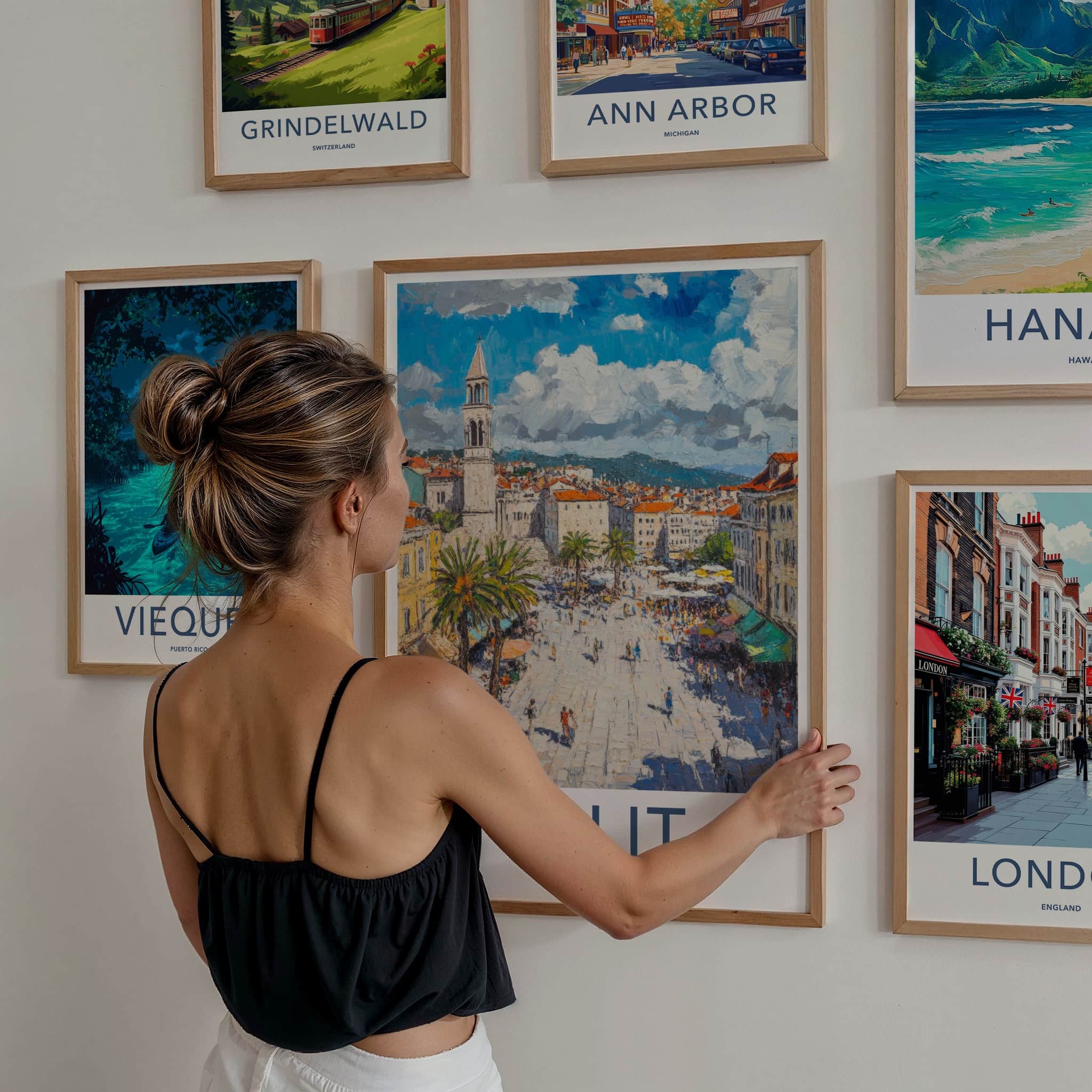 Split Poster - Croatia Travel Art - Bustling City Square Home Decor