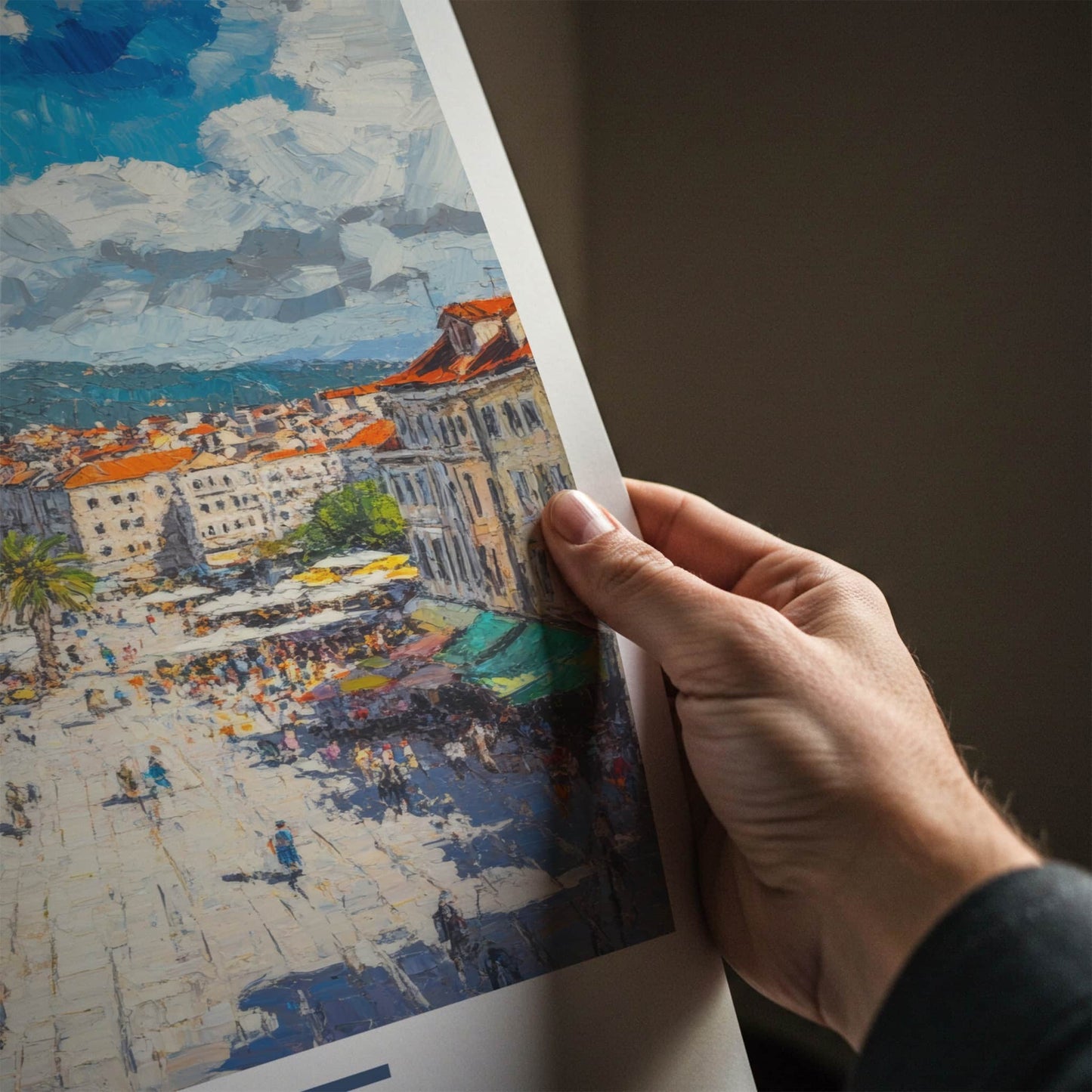 Split Poster - Croatia Travel Art - Bustling City Square Home Decor