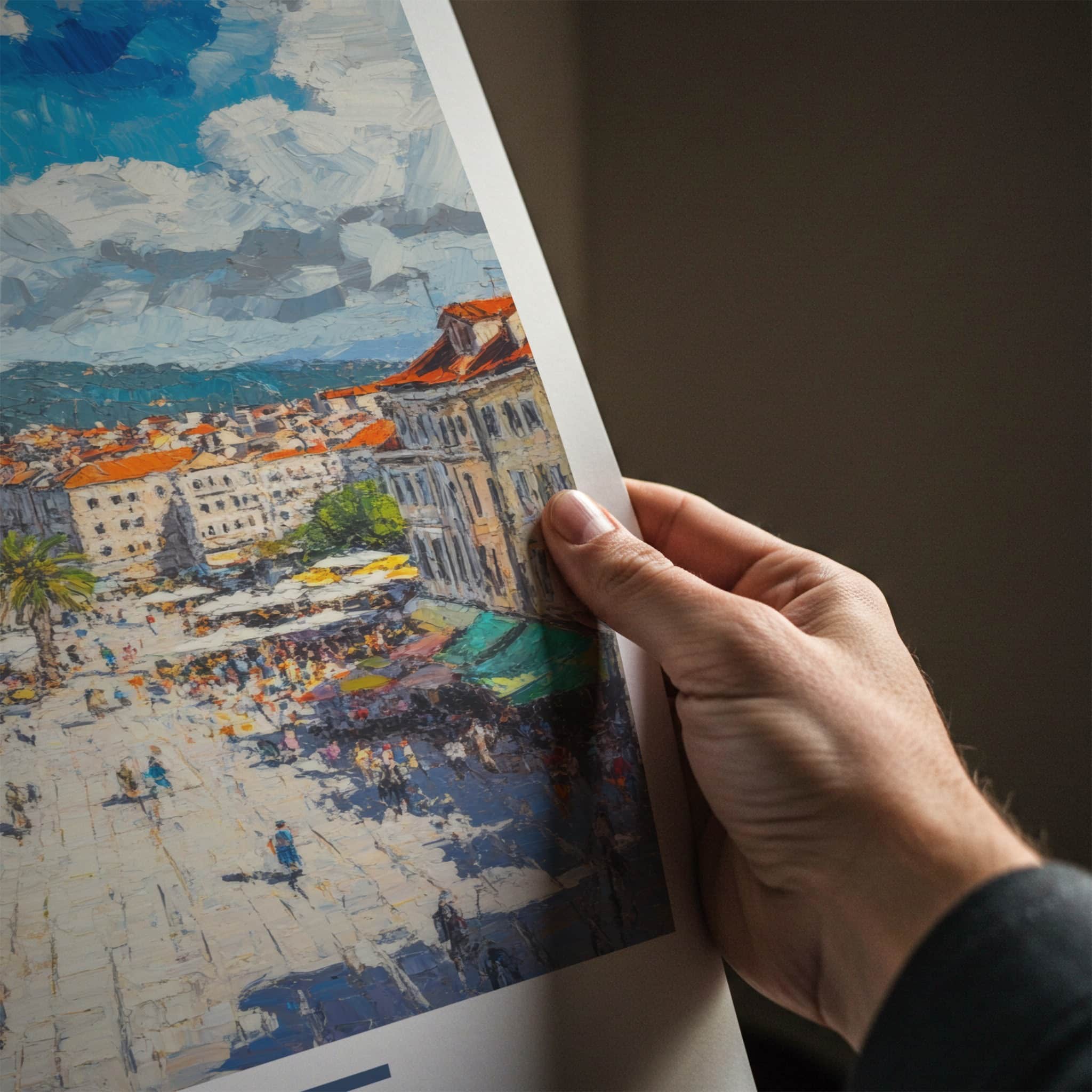 Split Poster - Croatia Travel Art - Bustling City Square Home Decor