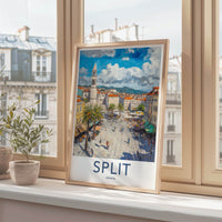 Split Poster - Croatia Travel Art - Bustling City Square Home Decor