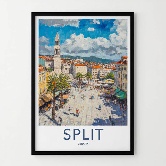 Split Poster - Croatia Travel Art - Bustling City Square Home Decor