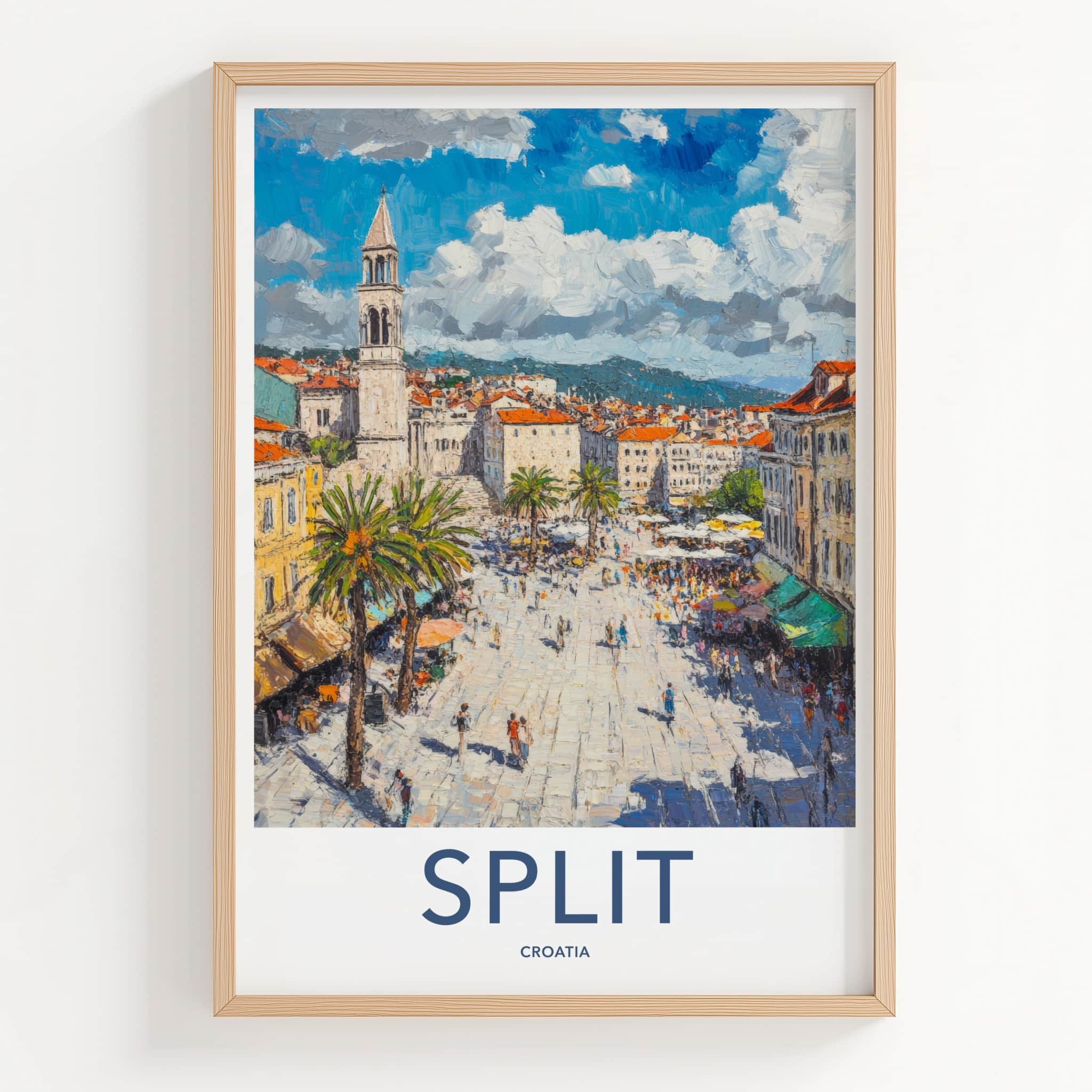 Split Poster - Croatia Travel Art - Bustling City Square Home Decor