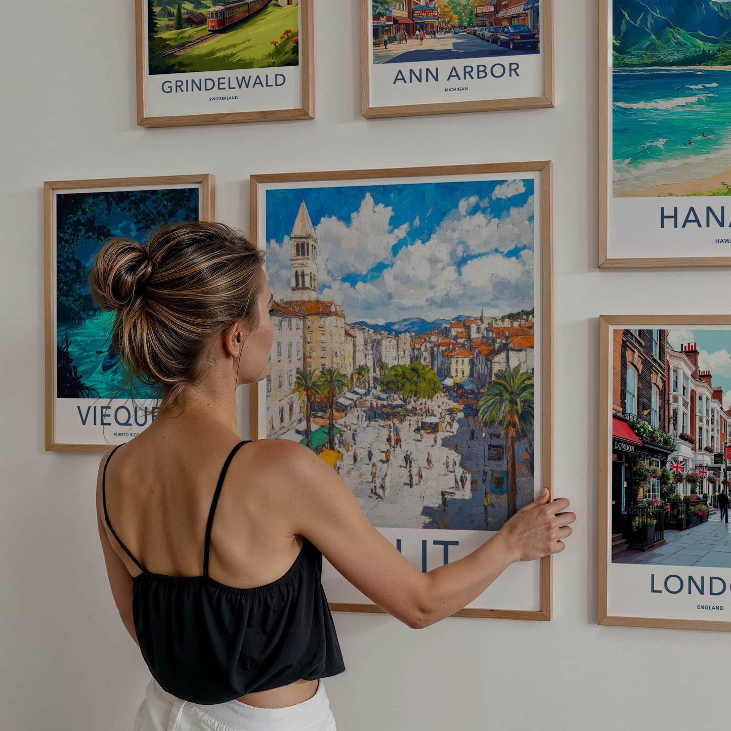 Split Poster - Croatia Wall Art - Bustling City Square Home Decor