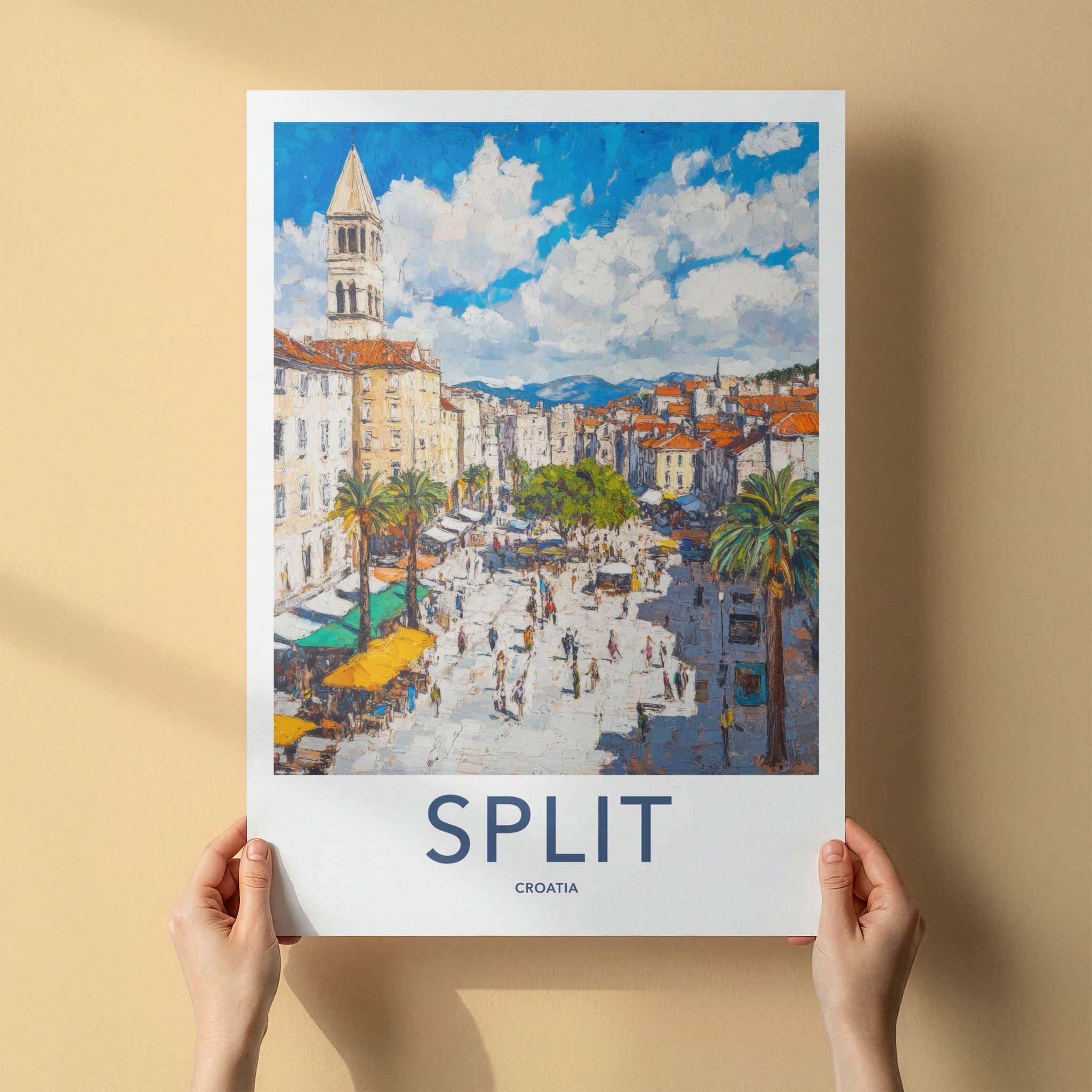 Split Poster - Croatia Wall Art - Bustling City Square Home Decor