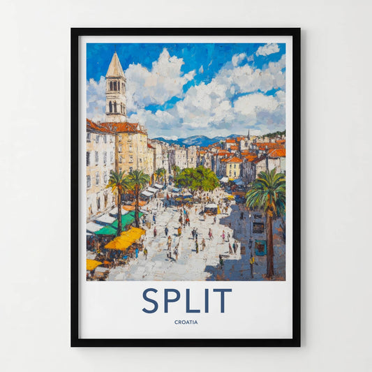 Split Poster - Croatia Wall Art - Bustling City Square Home Decor