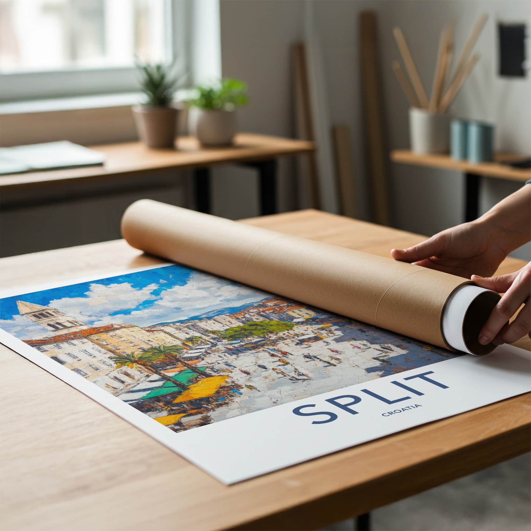 Split Poster - Croatia Wall Art - Bustling City Square Home Decor