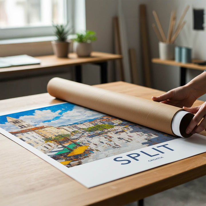 Split Poster - Croatia Wall Art - Bustling City Square Home Decor