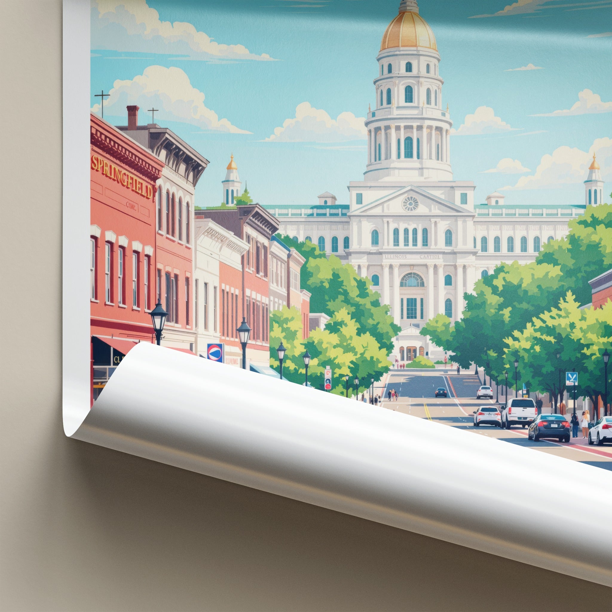 Springfield Poster - Illinois Travel Art - Capitol Building Street Home Decor