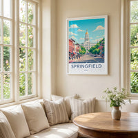 Springfield Poster - Illinois Travel Art - Capitol Building Street Home Decor