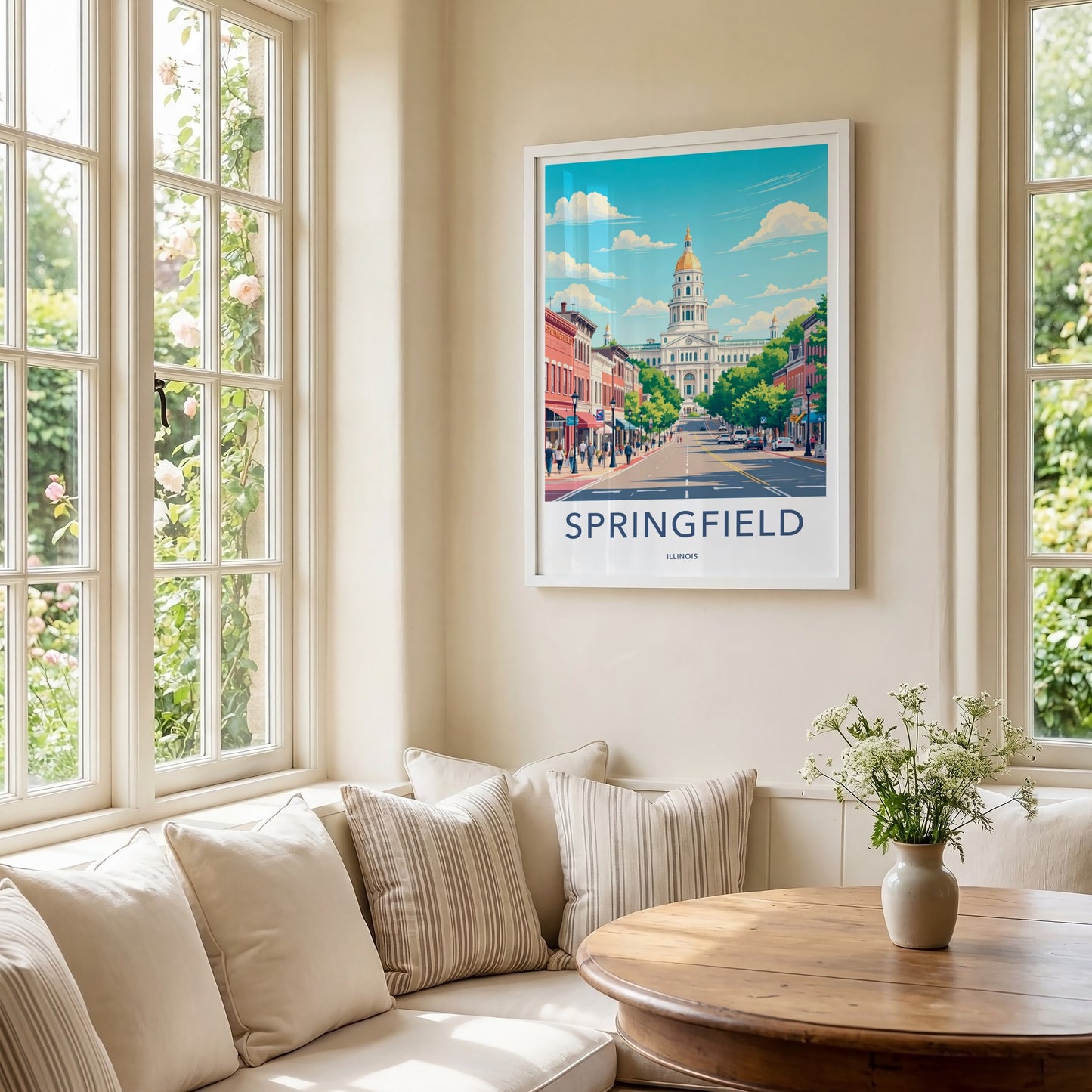 Springfield Poster - Illinois Travel Art - Capitol Building Street Home Decor