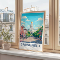 Springfield Poster - Illinois Travel Art - Capitol Building Street Home Decor