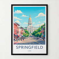 Springfield Poster - Illinois Travel Art - Capitol Building Street Home Decor