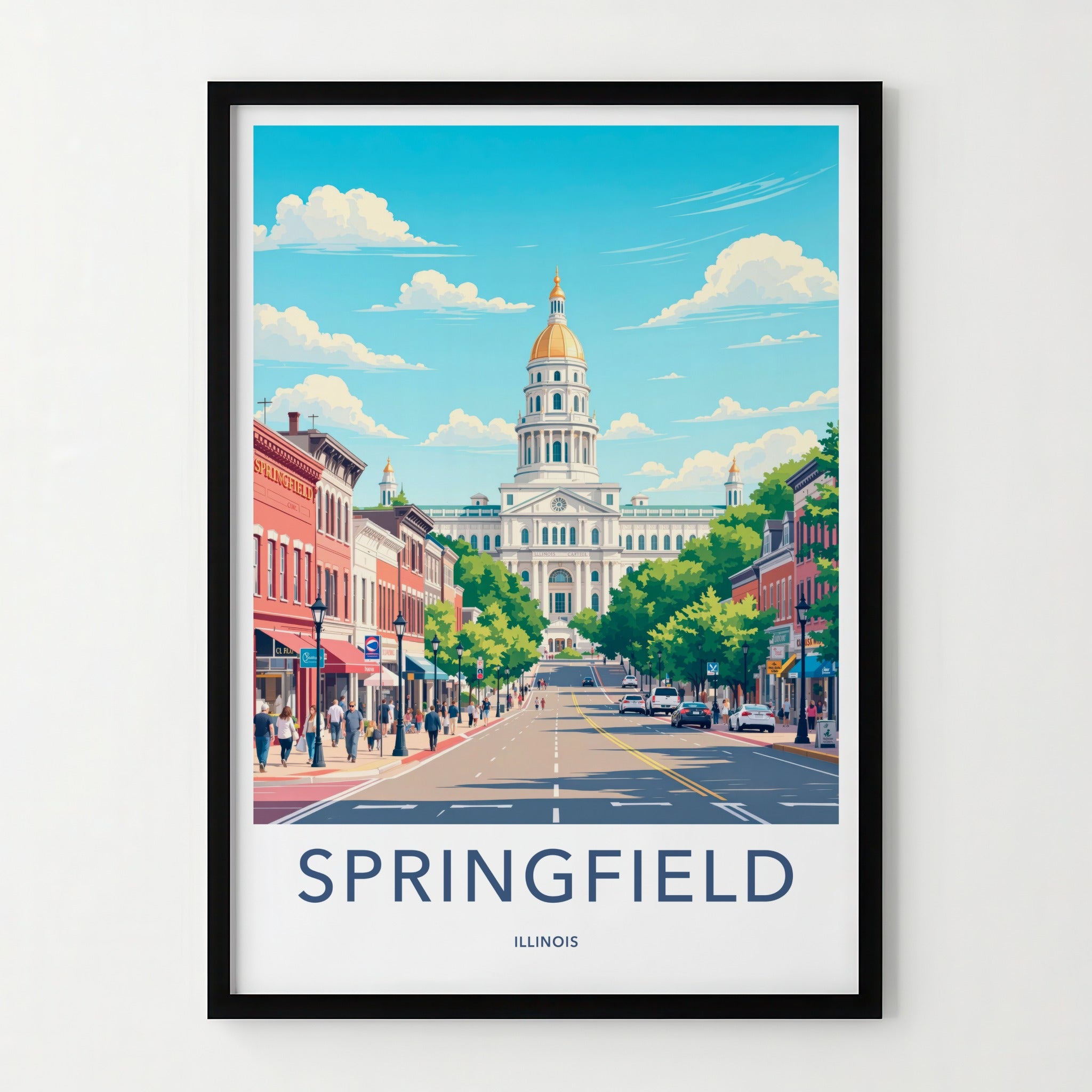 Springfield Poster - Illinois Travel Art - Capitol Building Street Home Decor