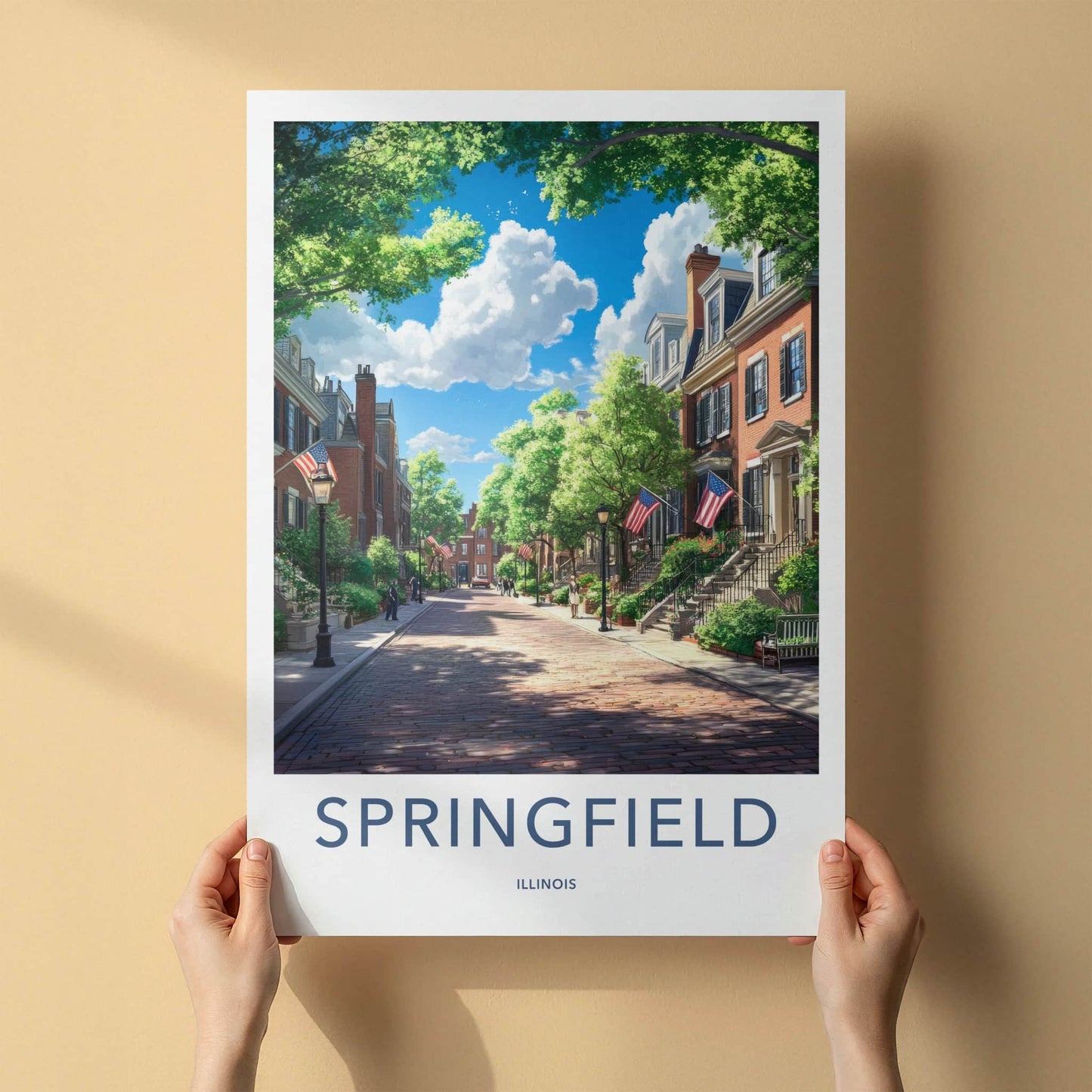 Springfield Poster - Illinois Travel Art - Vibrant Neighborhood Street Wall Decor