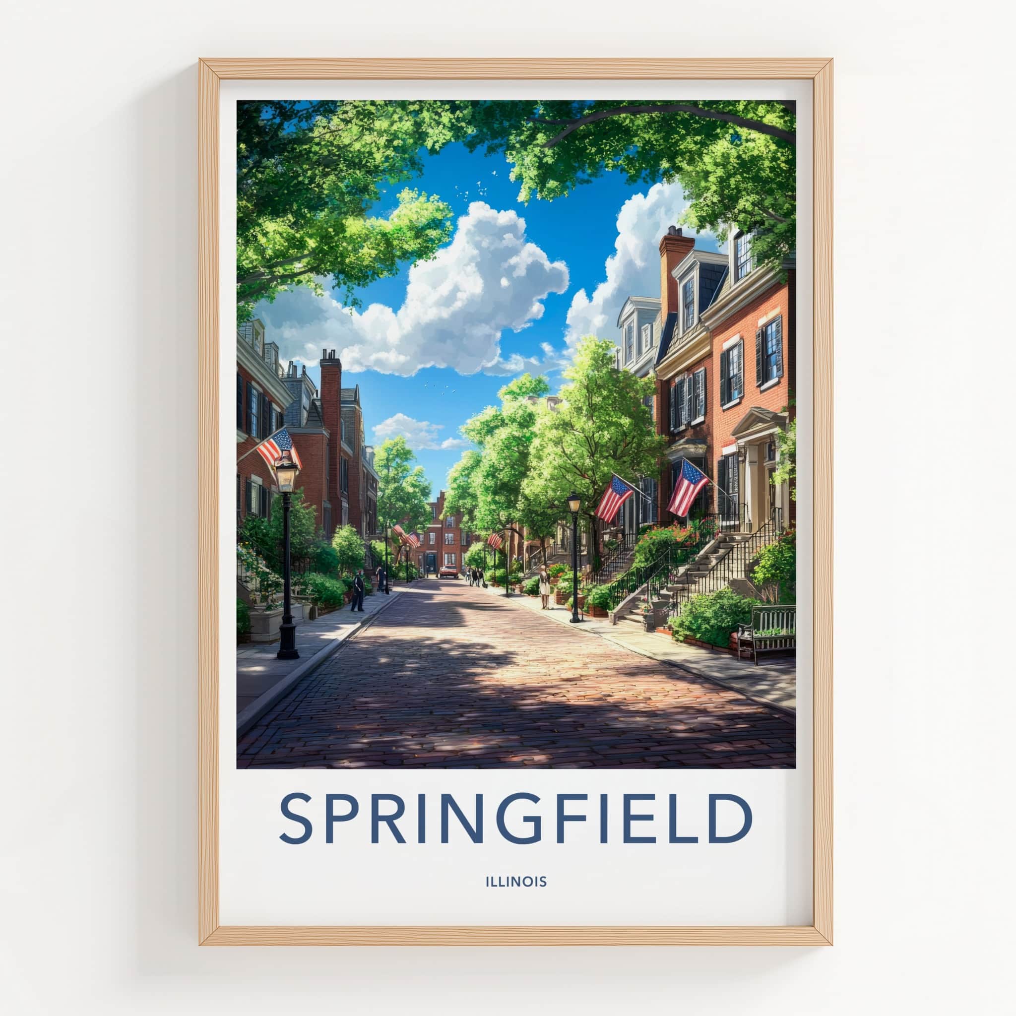 Springfield Poster - Illinois Travel Art - Vibrant Neighborhood Street Wall Decor