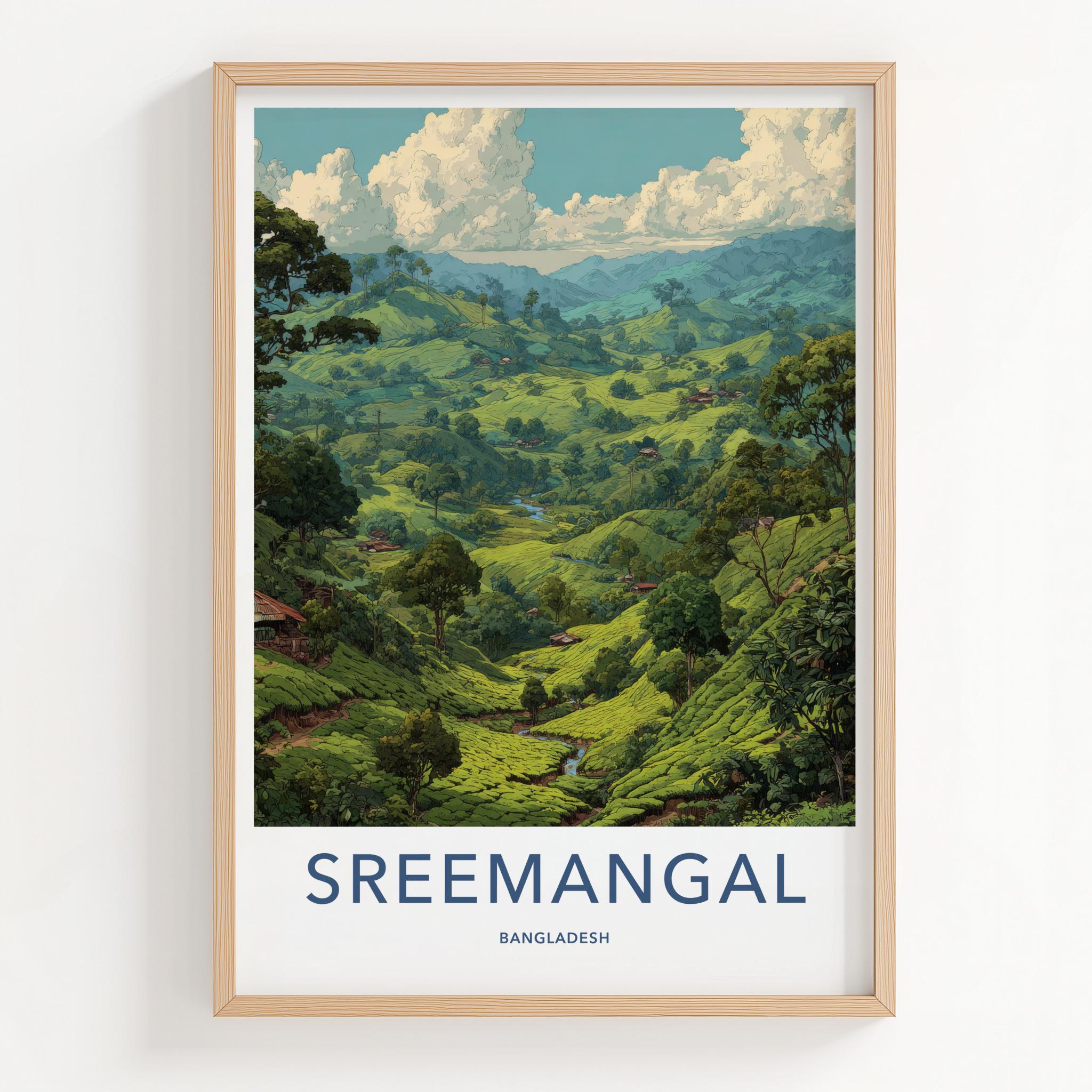 Sreemangal Poster - Bangladesh Travel Art - Lush Tea Plantation Home Decor