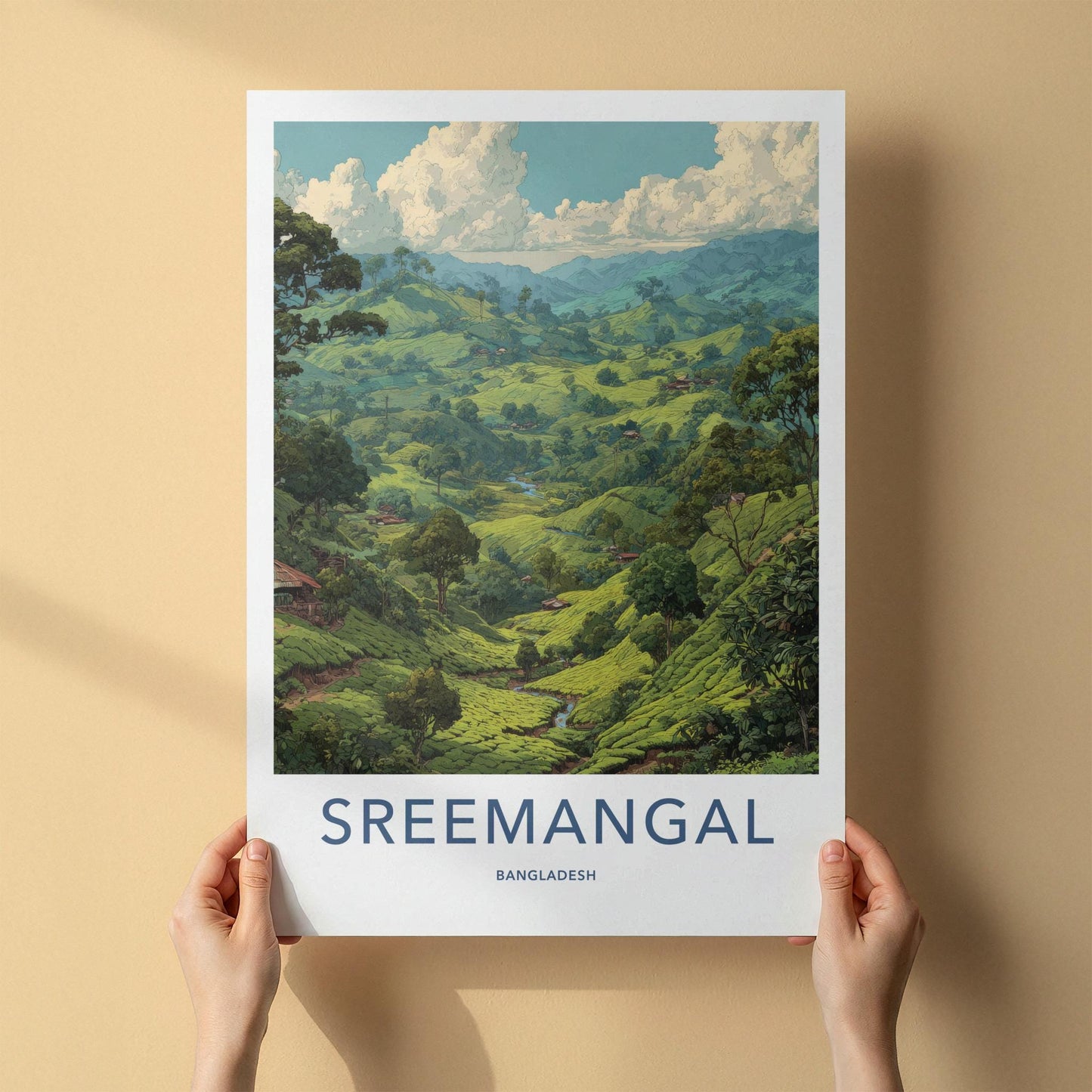 Sreemangal Poster - Bangladesh Travel Art - Lush Tea Plantation Home Decor