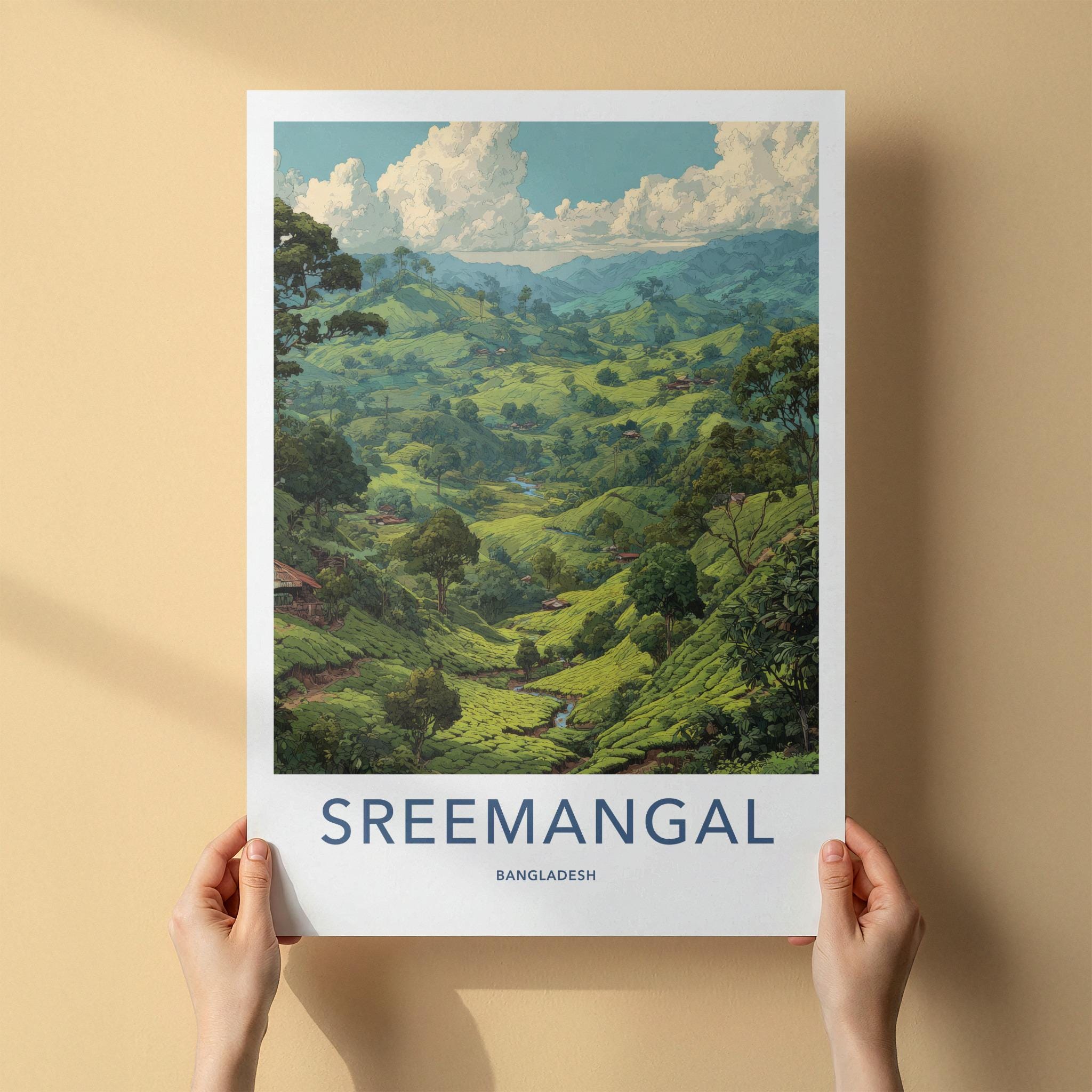 Sreemangal Poster - Bangladesh Travel Art - Lush Tea Plantation Home Decor