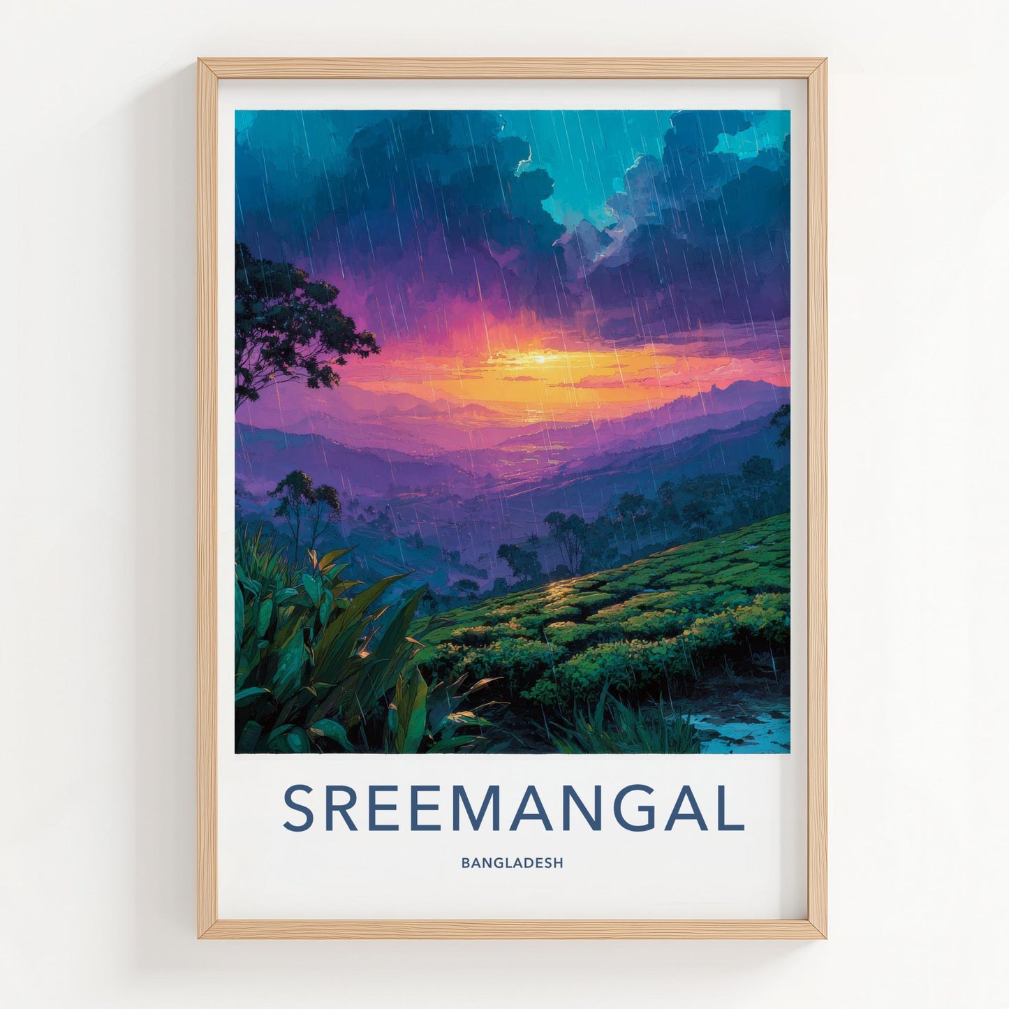 Sreemangal Poster - Bangladesh Travel Art - Rainy Tea Sunset Home Decor