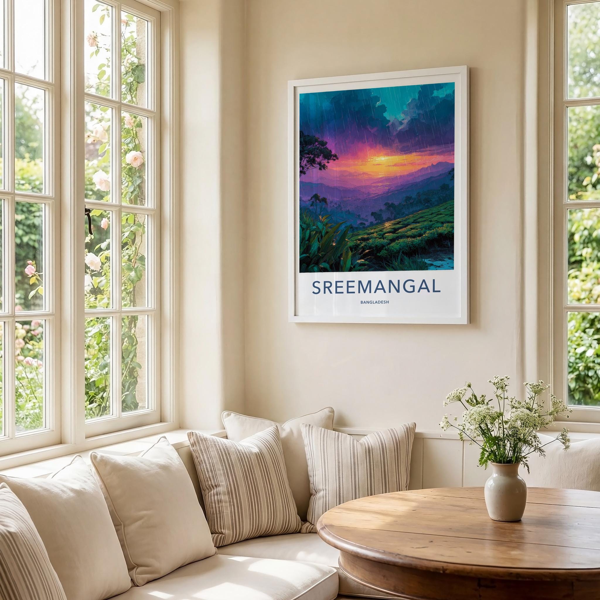 Sreemangal Poster - Bangladesh Travel Art - Rainy Tea Sunset Home Decor