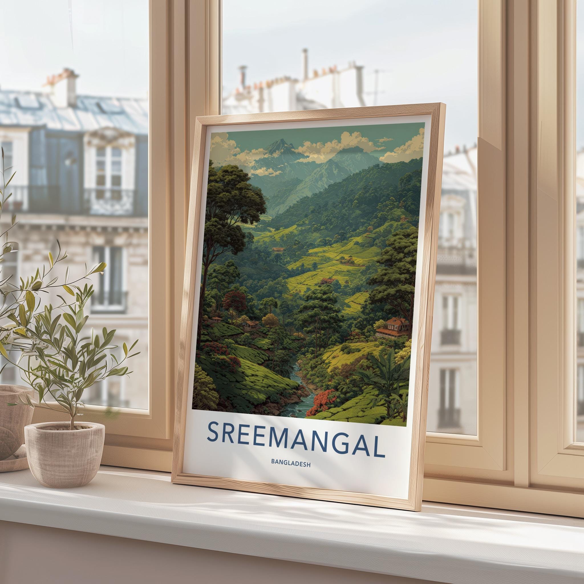 Sreemangal Poster - Bangladesh Travel Art - Rolling Tea Fields Home Decor