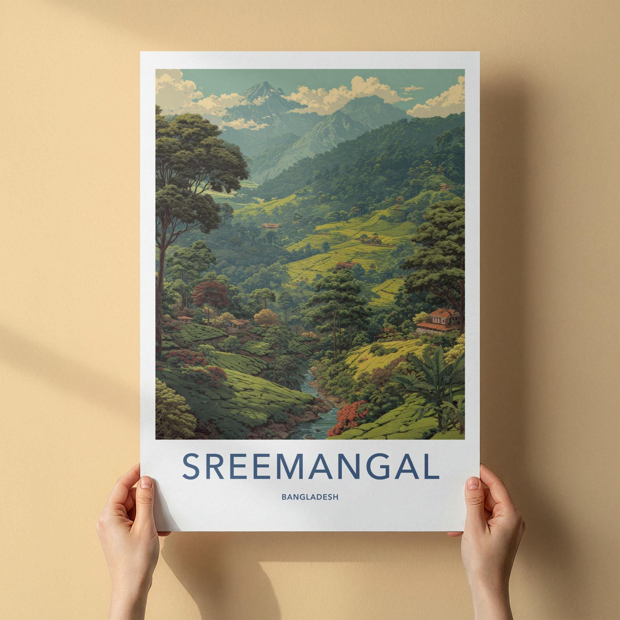 Sreemangal Poster - Bangladesh Travel Art - Rolling Tea Fields Home Decor