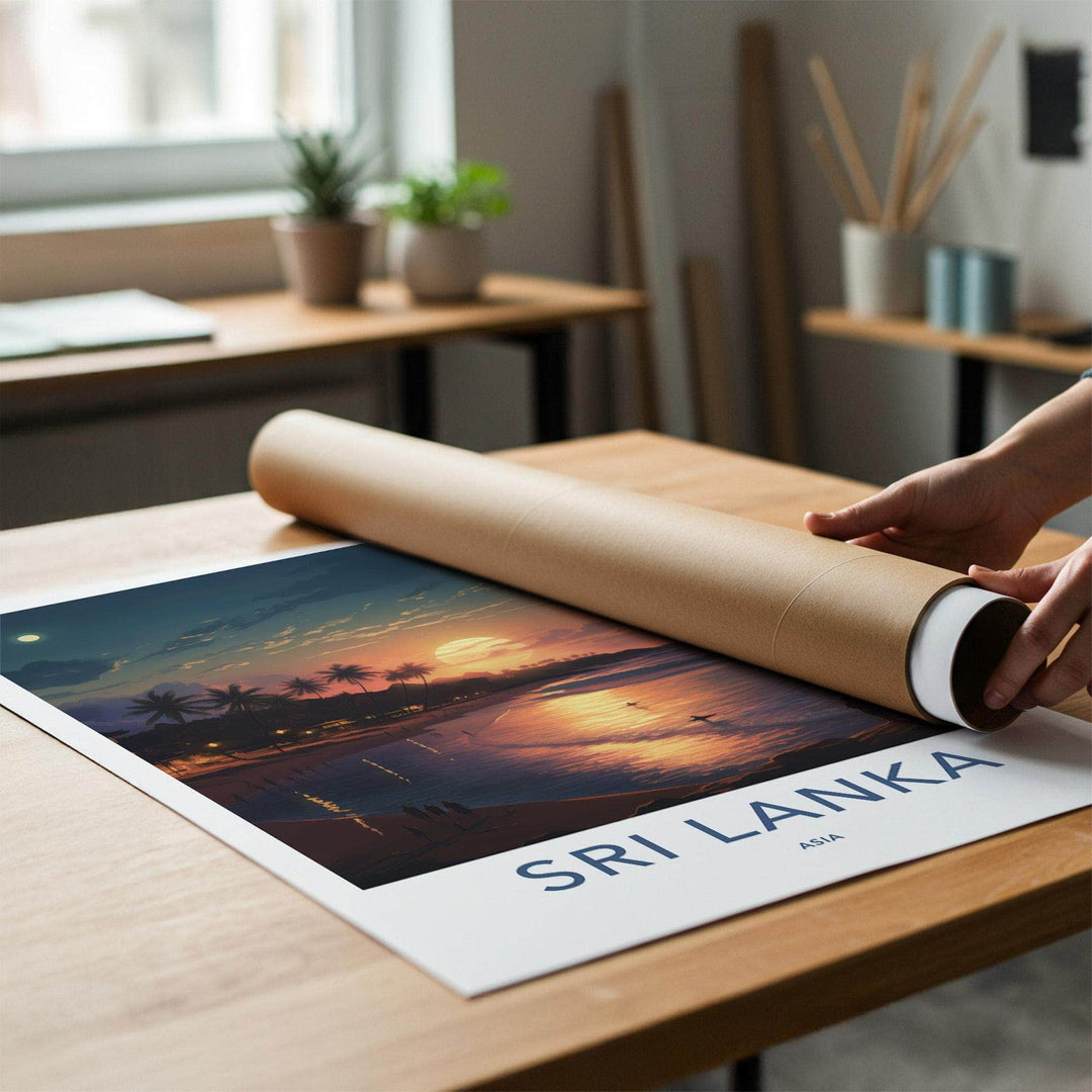 Sri Lanka Poster - Tropical Sunset Print With Palm Tree Wall Decor