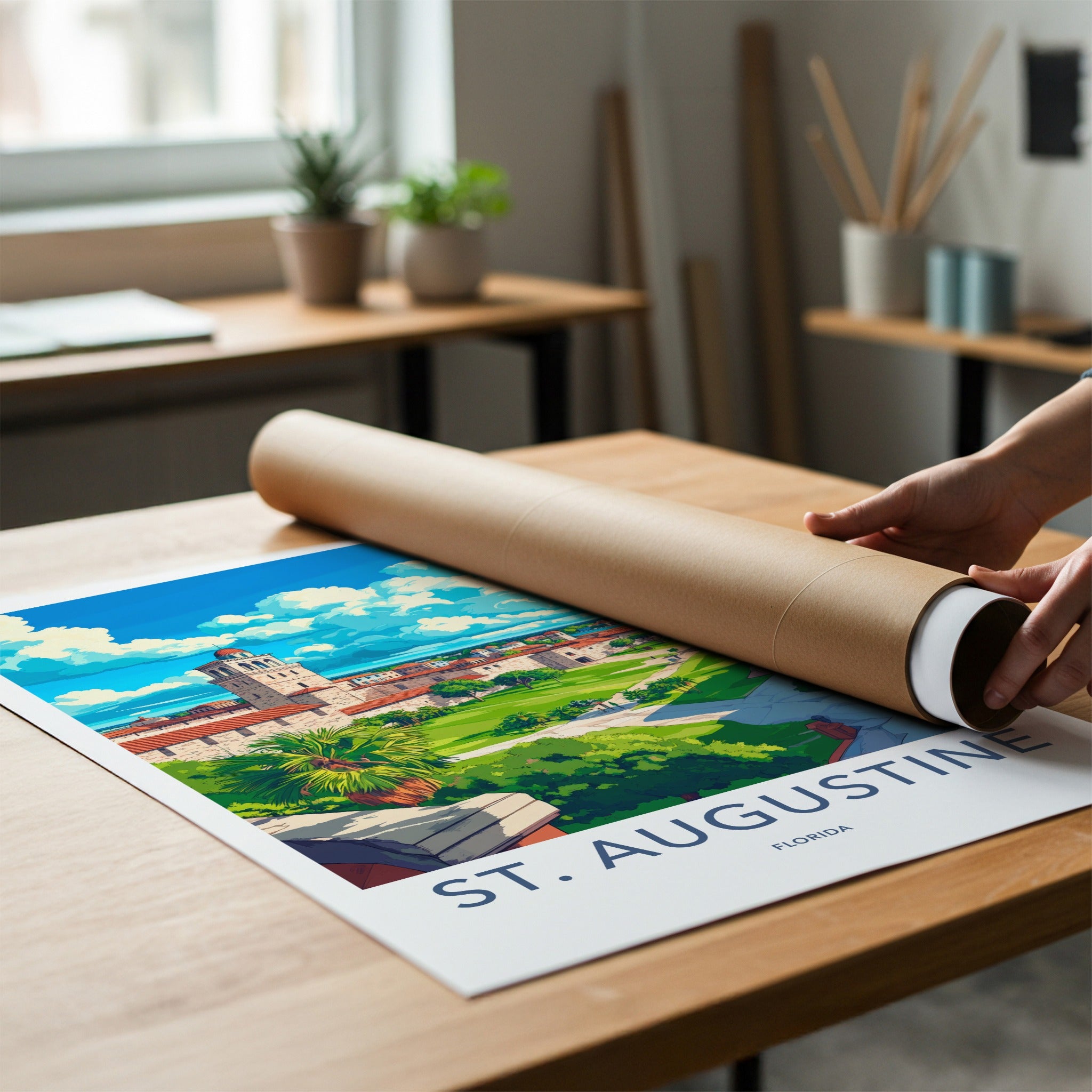St. Augustine Poster - Florida Travel Art - Historic Fortress Vista Home Decor
