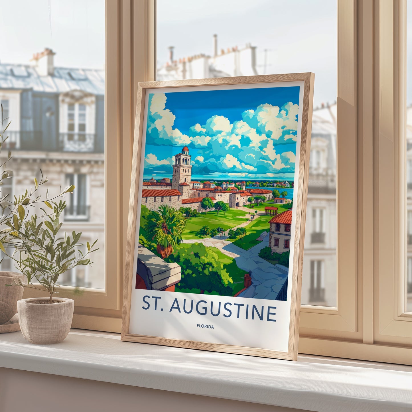 St. Augustine Poster - Florida Travel Art - Historic Fortress Vista Home Decor