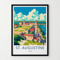 St. Augustine Poster - Florida Travel Art - Waterfront Castle Green Home Decor