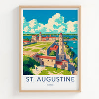 St. Augustine Poster - Florida Travel Art - Waterfront Castle Green Home Decor