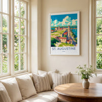 St. Augustine Poster - Florida Travel Art - Waterfront Castle Green Home Decor