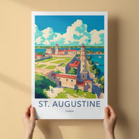 St. Augustine Poster - Florida Travel Art - Waterfront Castle Green Home Decor