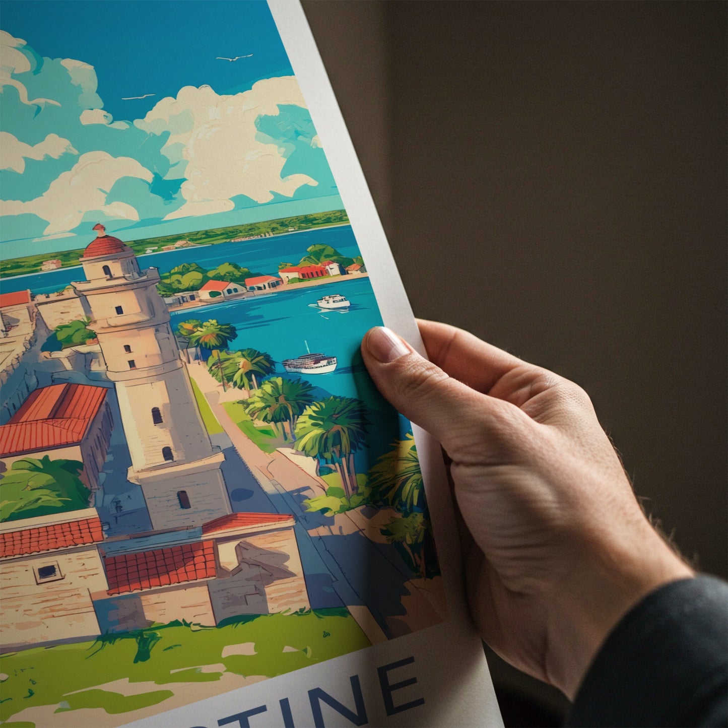 St. Augustine Poster - Florida Travel Art - Waterfront Castle Green Home Decor