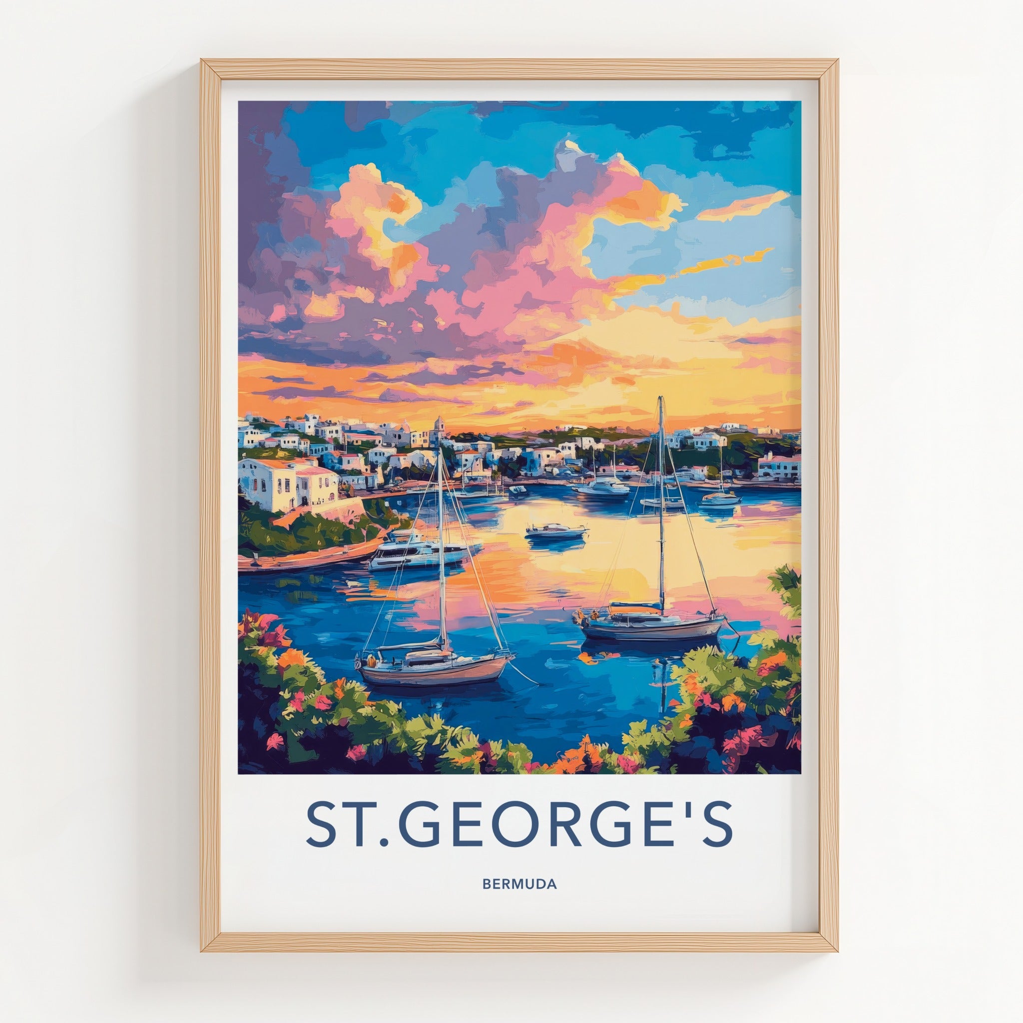 St. George's Poster - Bermuda Travel Art - Vibrant Bay Sunset Home Decor
