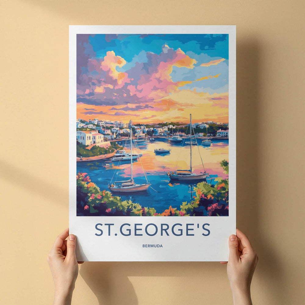 St. George's Poster - Bermuda Travel Art - Vibrant Bay Sunset Home Decor