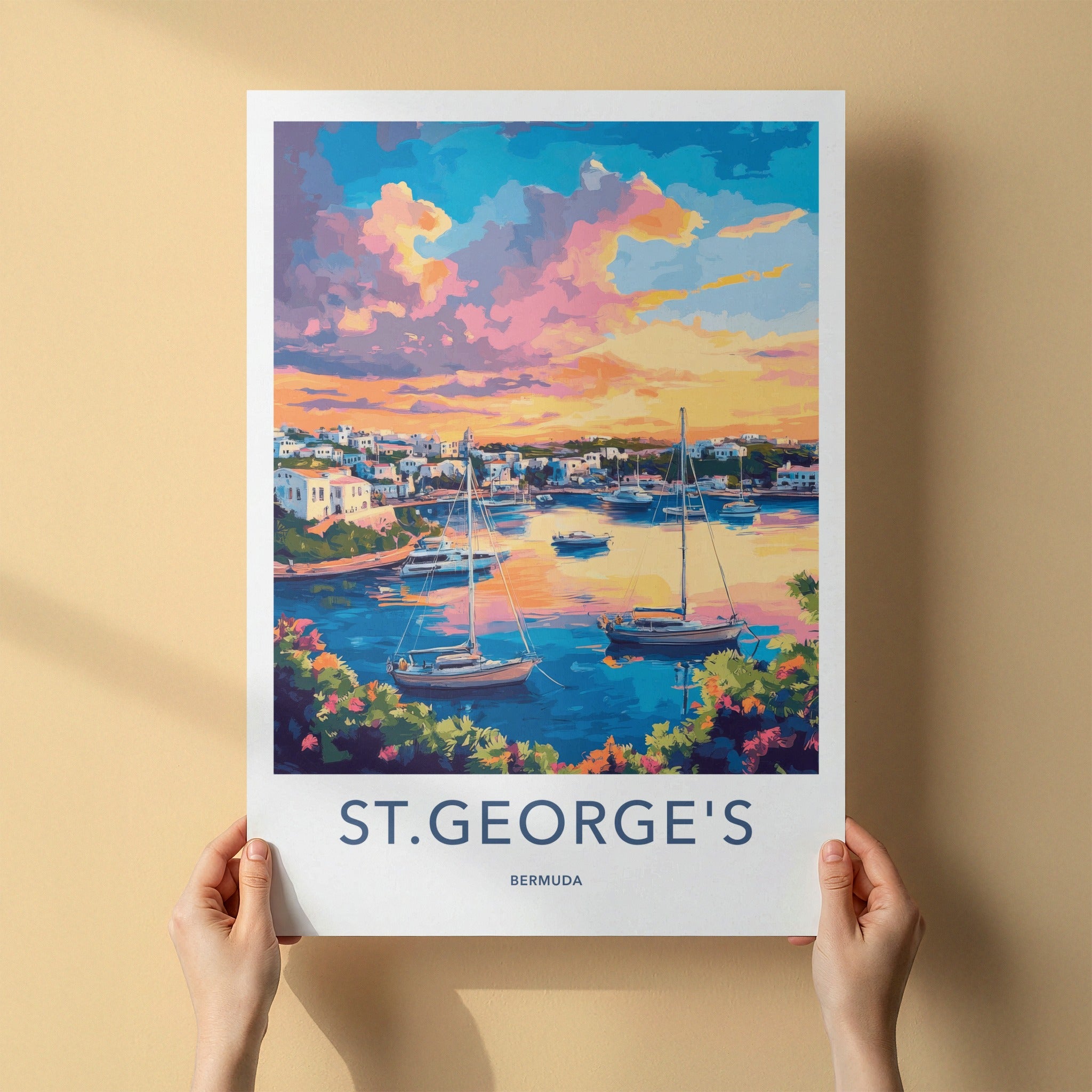 St. George's Poster - Bermuda Travel Art - Vibrant Bay Sunset Home Decor