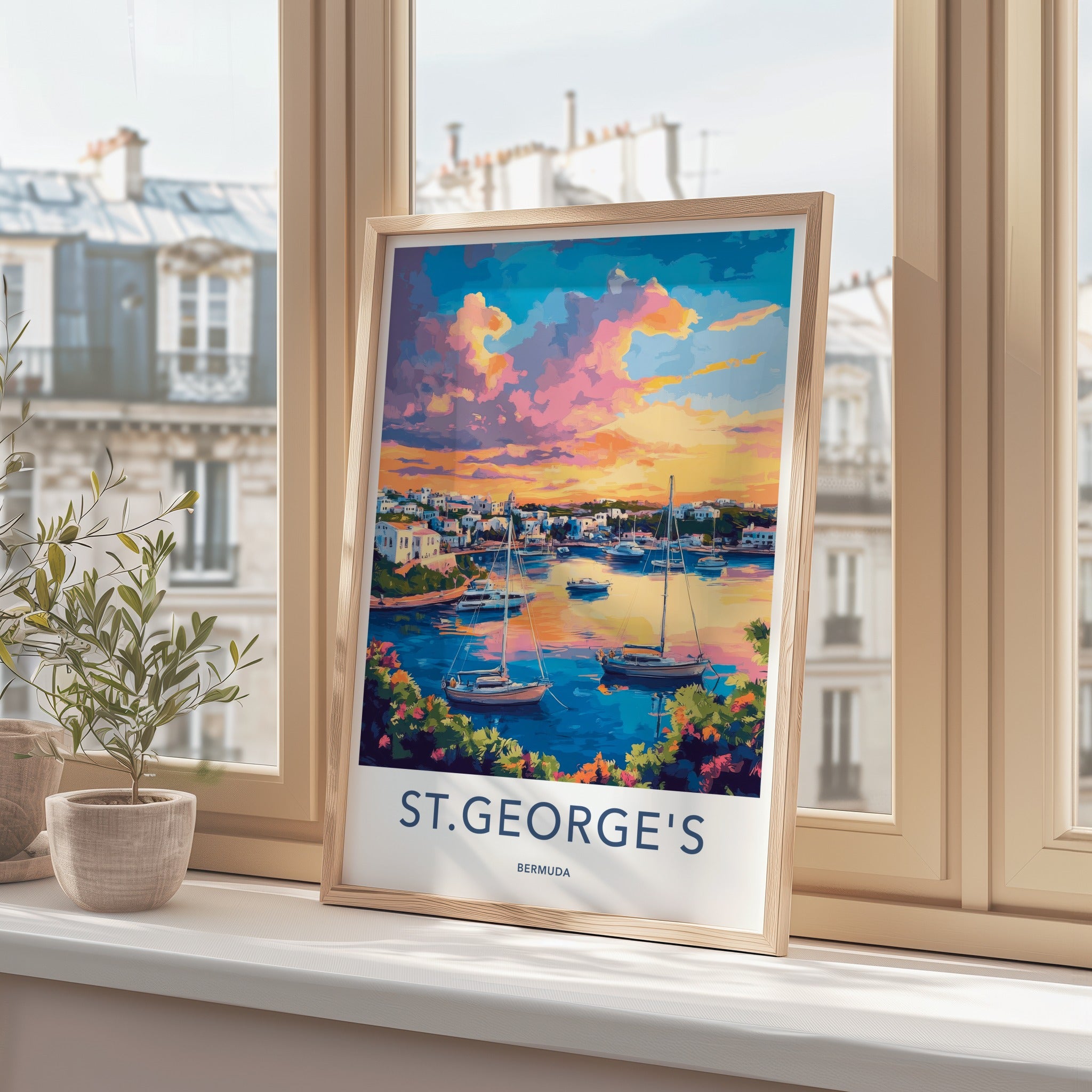 St. George's Poster - Bermuda Travel Art - Vibrant Bay Sunset Home Decor